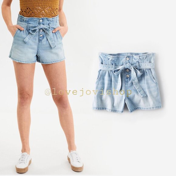 Closet Clearout! | 100% Cotton! American Eagle Paperbag Mom Denim Shorts - Picture 1 of 10